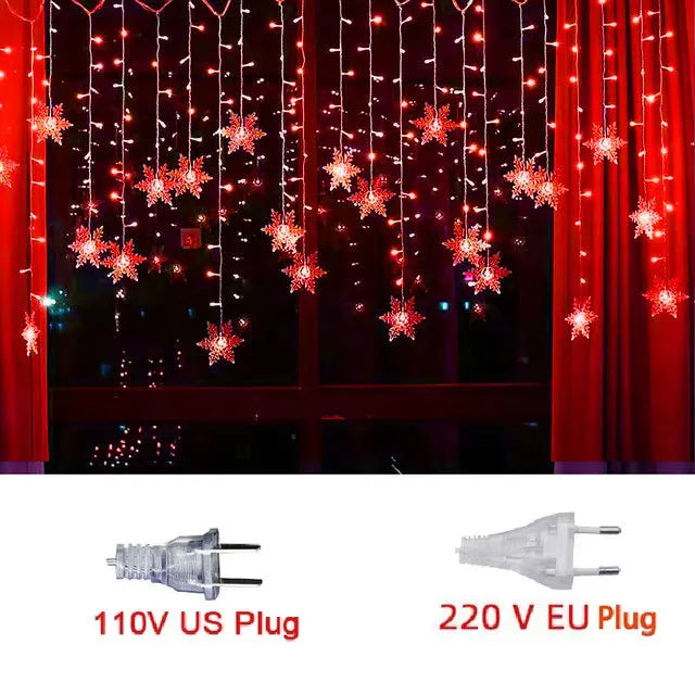 Rynx | 3.2M Christmas Snowflake LED String Lights Flashing Fairy Curtains Waterproof For Holiday Party Wedding Xmas Decoration
