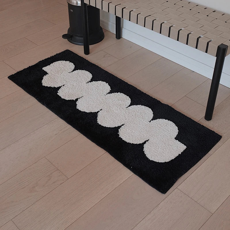 Rynx | Black White Tufte Rug Nightstand Rug Soft Geometric Bath Mat Bedroom Rug Dressing Mat Floor Pad Neat Aesthetic Home Decor