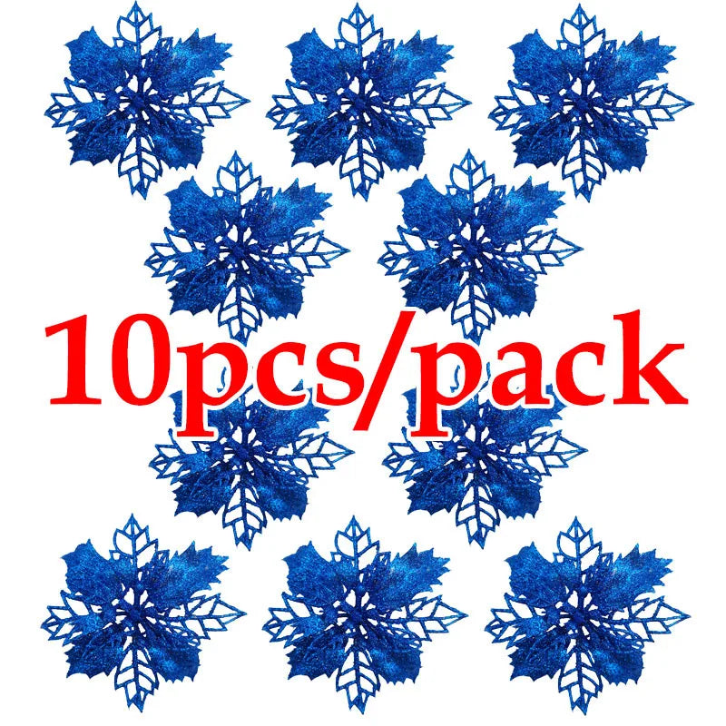 Rynx | (10 pieces) Artificial Christmas Tree Flowers Glitter Decorations Xmas Ornament New Year Gift