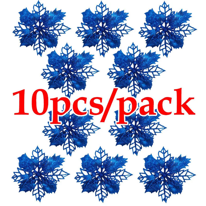 Rynx | (10 pieces) Artificial Christmas Tree Flowers Glitter Decorations Xmas Ornament New Year Gift