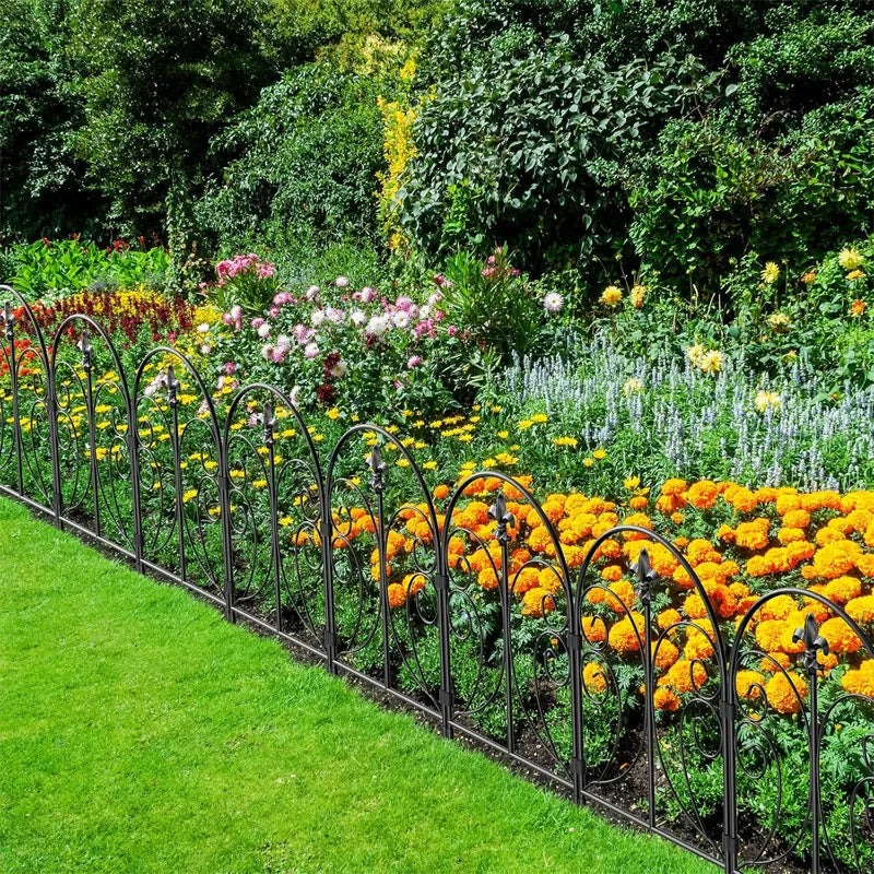 Rynx | 10-pack decorative garden fence, 24in(H) x 10ft(L) stainless steel animal barrier for the garden, dog & rabbit border, curved D