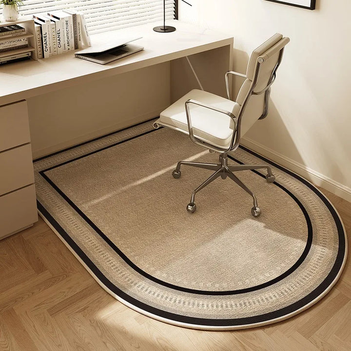 Lisslune | Round Office Chair Mat 100cm – Beige Striped Non-Slip Carpet Protector