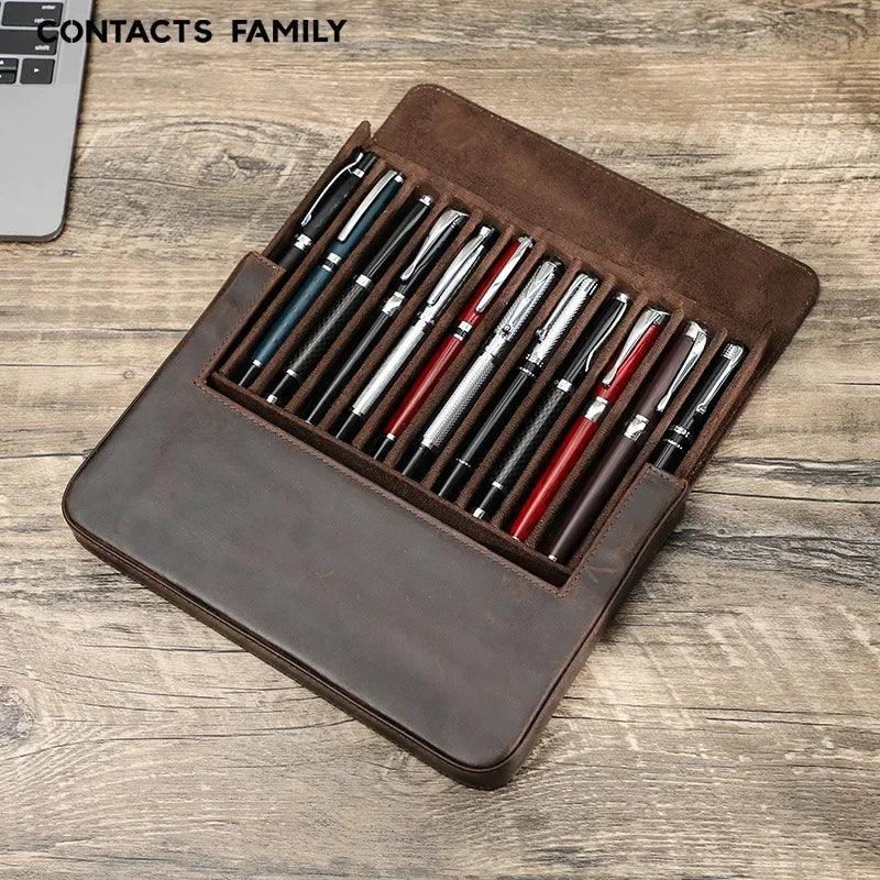 Lisslune | Elegant Real Leather Pen Organizer - Stylish Storage for Office and Travel