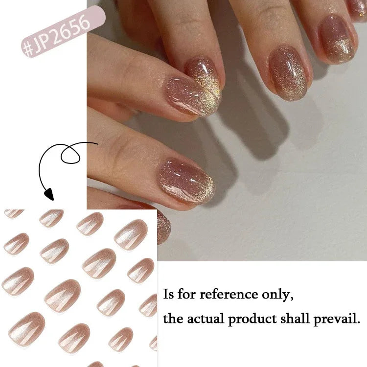 Rynx | Nude Pink Cat Eye Red French Nail Art Portable Fashion False Nails Removable Ready False Nails Press on Nails with Glue