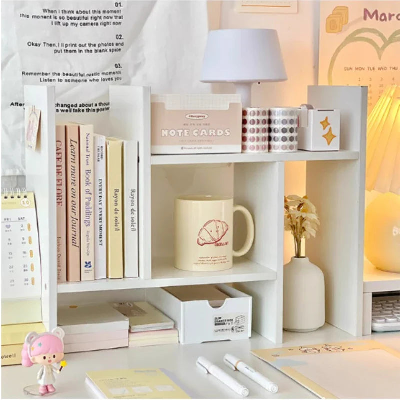 Rynx | Kawaii Desktop Storage Shelf Bookcase DIY Desk Holder Office Desk Organizer Student Combination Cabinet Storage Display Rack
