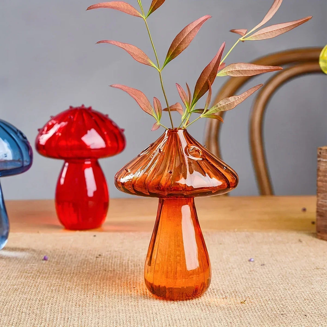 Rynx | Colorful Mushroom Vase Plant Glass Plant Bud Vase Decoration Home Glass Aromatherapy Vase Living Room Dining Room Desk
