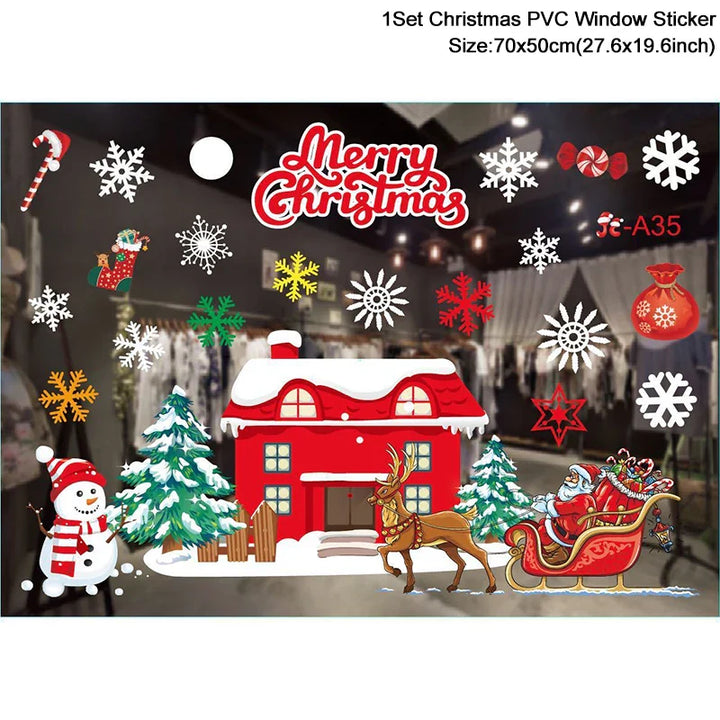 Rynx Christmas Window Stickers Santa Snowflake DIY Wall Tattoo Christmas Decorations for Home New Year Ornaments Gift