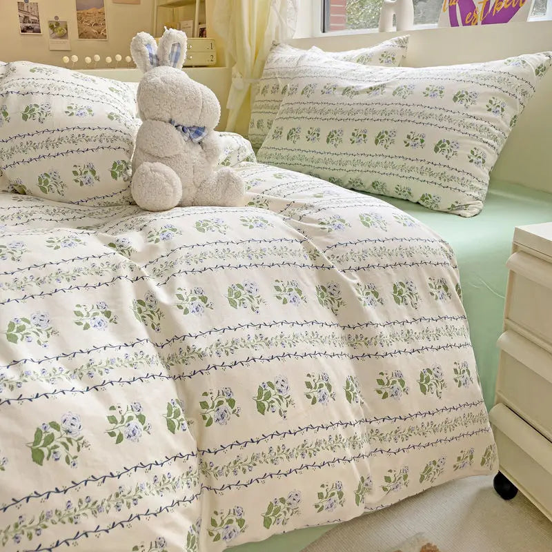 Rynx Bedding Set Refreshing New Blue Wind CHIME Four-Piece Set On Bed Washable Cotton Bed Sheets Bed Sheets Dormitory 3 Pieces