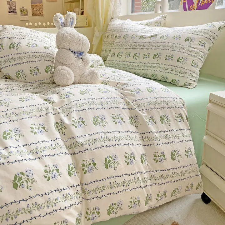 Rynx Bedding Set Refreshing New Blue Wind CHIME Four-Piece Set On Bed Washable Cotton Bed Sheets Bed Sheets Dormitory 3 Pieces