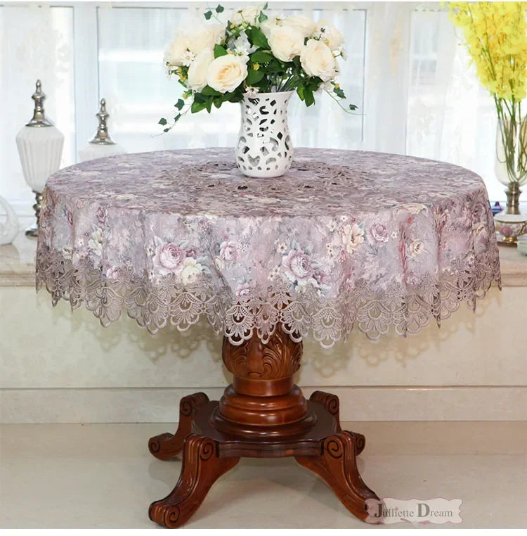 Rynx European Style Round Tablecloth, Elegant Lace Tablecloth, Dining Table Cloth, Kitchen Table Cover, Decorative Towel