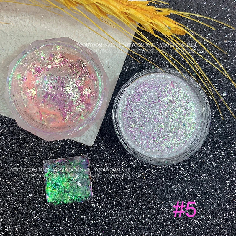 Rynx |1Jar Aurora Chameleon Snowflake Ultra-Thin Iridescent Nail Sequins Holographic Opal Eyeshadow Ice Glitter Nail Chameleon Flakes