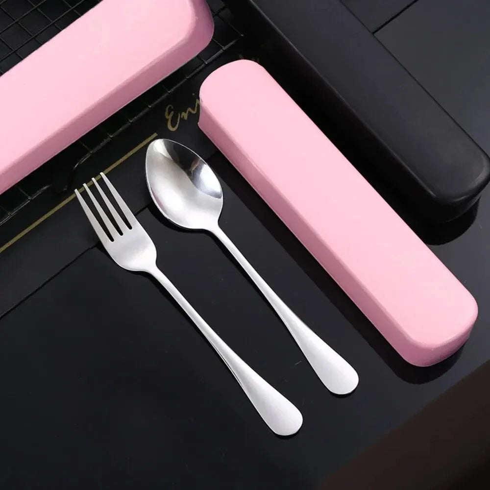Rynx | 3 pieces/set stainless steel portable cutlery set - durable and collectible fork, spoon, chopsticks with box perfect for outdoor use