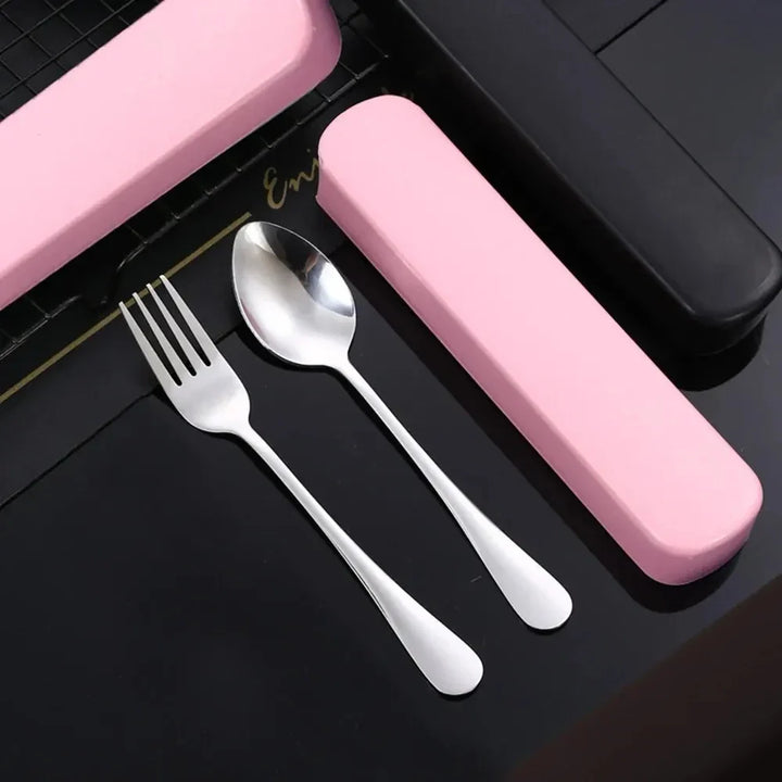 Rynx | 3 pieces/set stainless steel portable cutlery set - durable and collectible fork, spoon, chopsticks with box perfect for outdoor use