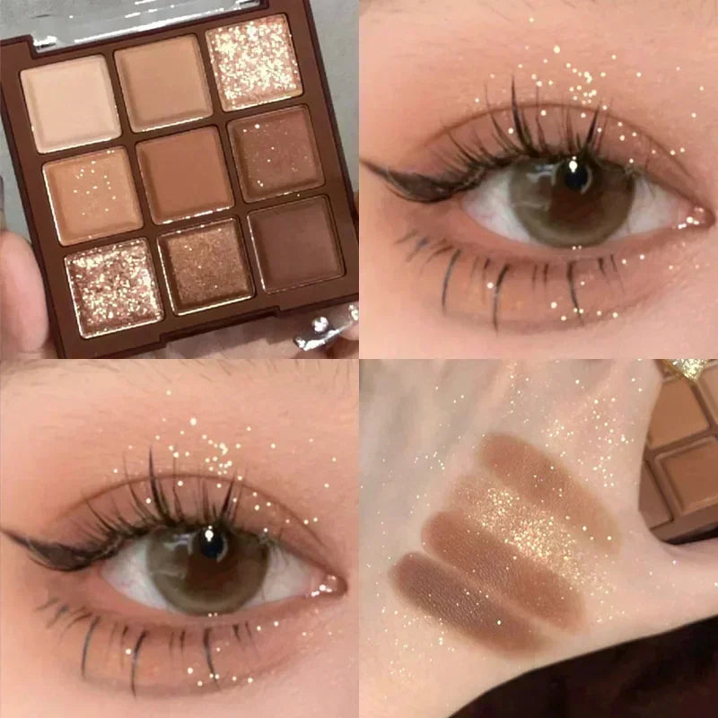 Rynx | 9 Colors Chocolate Eyes Makeup Palette Pearl Matte Earth Tone Eyeshadow Palette Glittering Sequin Eye Pigments Long Lasting Makeup