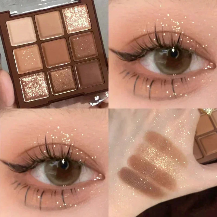 Rynx | 9 Colors Chocolate Eyes Makeup Palette Pearl Matte Earth Tone Eyeshadow Palette Glittering Sequin Eye Pigments Long Lasting Makeup