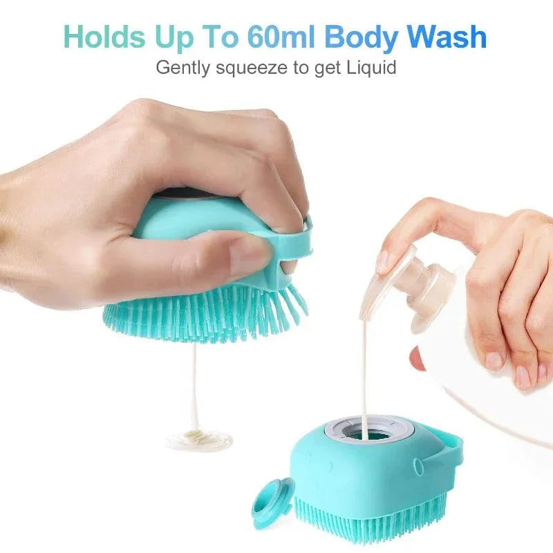 Lisslune | Silicone Pet Grooming Brush with Shampoo Dispenser - 2.7 oz Capacity for Easy Bathing