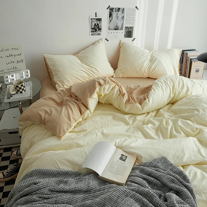Rynx | Bedding set in double style color washed cotton bed sheet duvet cover 3-piece set bedspread set queen king size