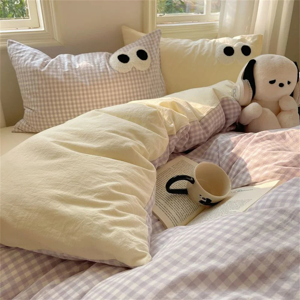 Rynx | INS Striped Bedding Set Simple Soft Duvet Cover Sheet Pillowcase Solid Color Bedding for Adults Girls Twin-Queen Size