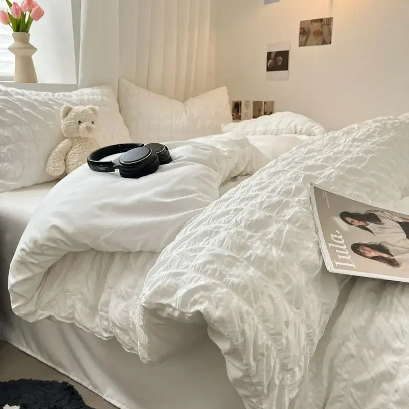 Lisslune | ChicParis | Seersucker Bedding Set – Lightweight, Soft & Elegant French-Style Duvet Cover Set