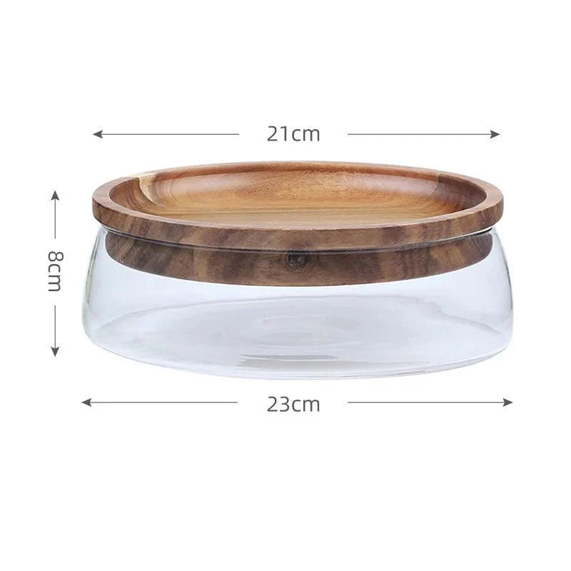 Lisslune | Elegant Acacia Wood Double-Layer Glass Storage Tray for Nuts and Fruits