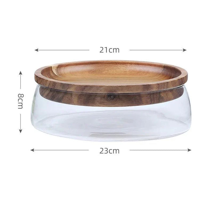 Lisslune | Elegant Acacia Wood Double-Layer Glass Storage Tray for Nuts and Fruits