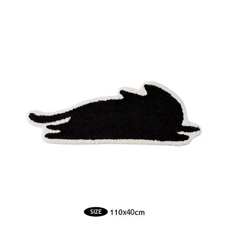 Rynx | Long Tufting Black Cat Bedroom Carpet Bathroom Mat Soft Cartoon Animal Pad Living Room Rug Non-Slip Hallway Home Kids Room Decor