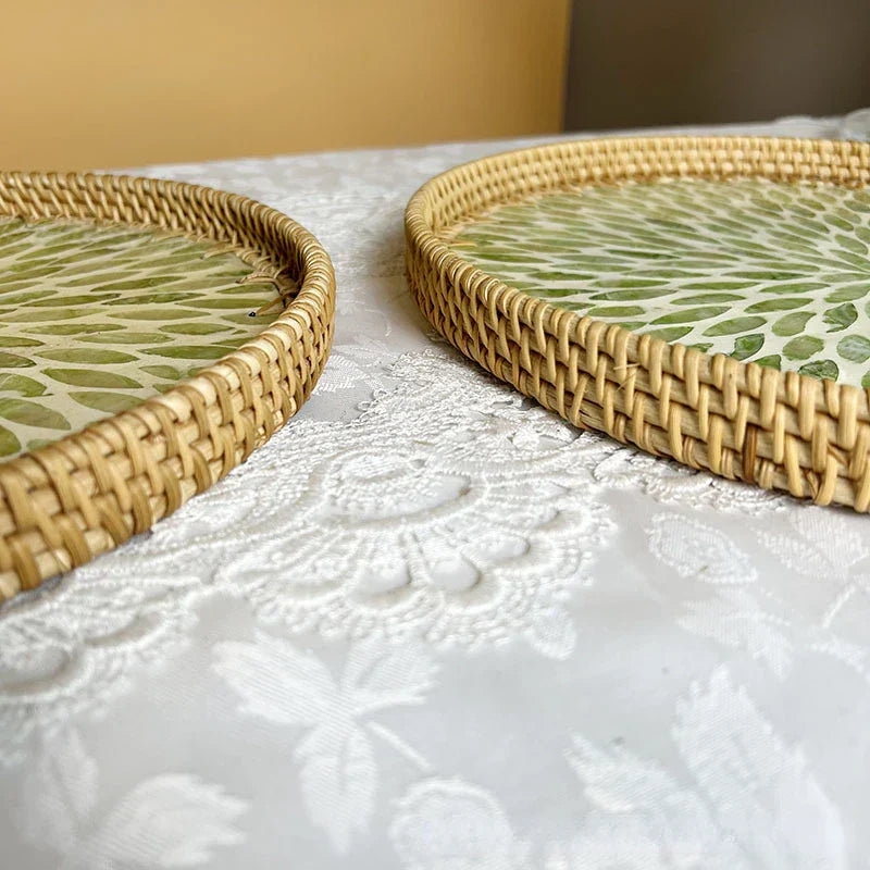 Lisslune | Lotus Leaf Rattan & Shell Fruit Bowl Tray