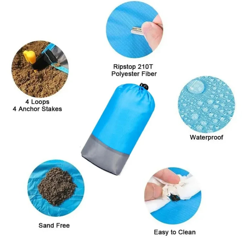 Rynx | 1pc Lightweight Waterproof Beach Mat, 210T Polyester Beach Mat Sandproof, Moisture Resistant, Easy to Clean, Machine Washable