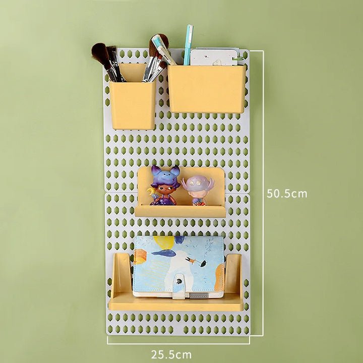 Rynx | Perforated board wall display decor free perforation pegboard wall organizer shelf kitchen household storage plastic DIY combinable shelf