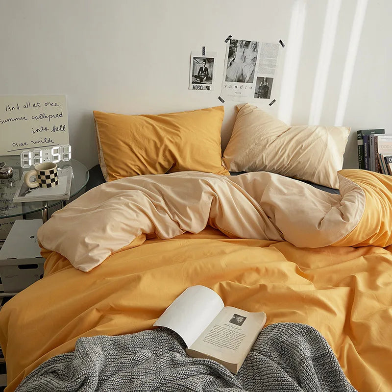 Rynx | Bedding set in double style color washed cotton bed sheet duvet cover 3-piece set bedspread set queen king size