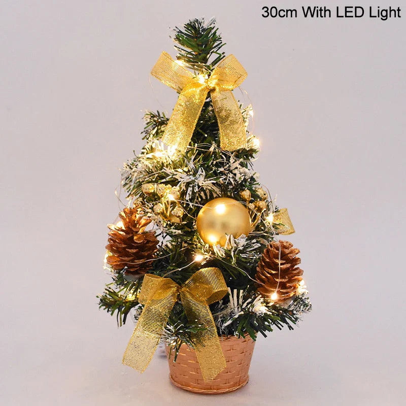 Rynx 20/30cm Artificial Christmas Tree Table Ornament with LED Light Balls Christmas Decoration for Home New Year Gift Mini