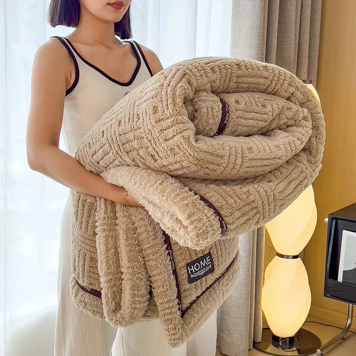 Rynx New Half-Side Fleece Autumn Winter Blanket Soft Fluffy Maternal and Child Grade Comforters Warm Breathable Sofa Cover Blanket