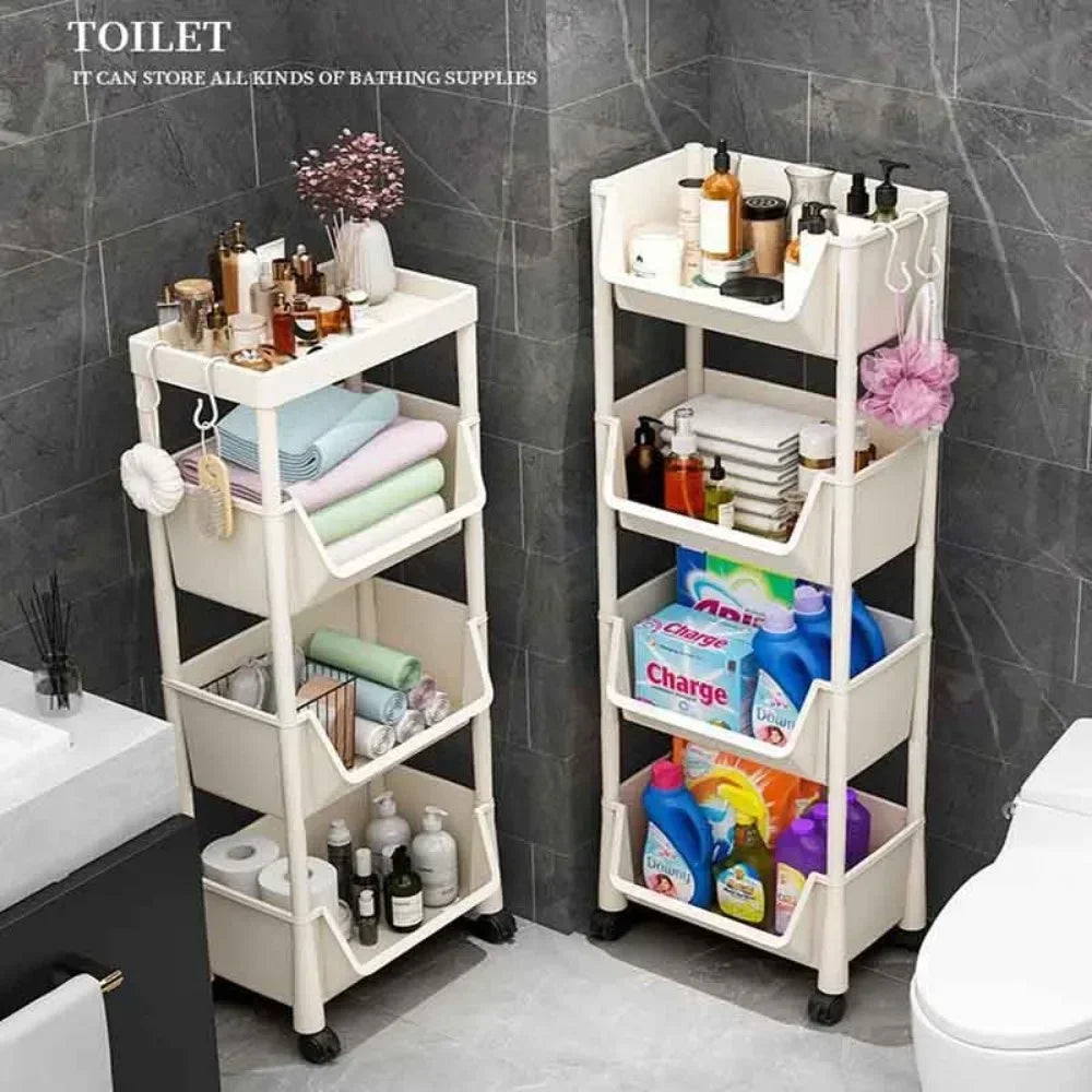 Rynx | Trolley Bookshelf Kitchen Storage Rack Kitchen Corner Cabinet Narrow Slot Storage Cabinet Bathroom Living Room Home Organizer