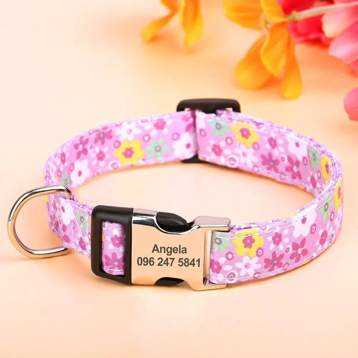 Lisslune | Personalized floral nylon collar for dogs - stylish ID collars for dogs of all sizes
