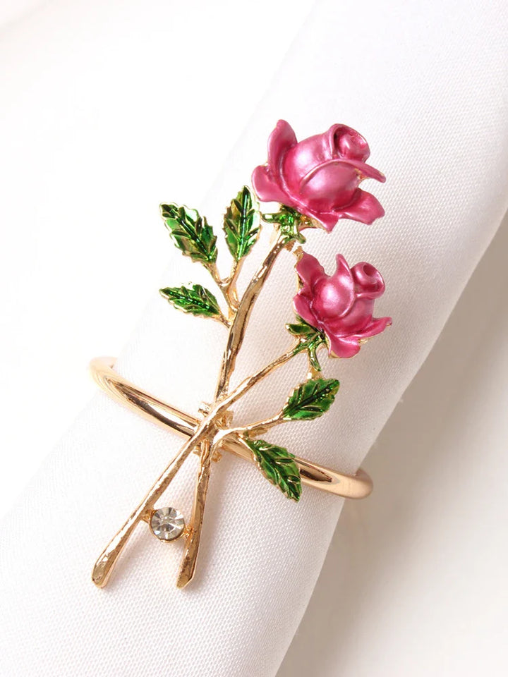 Rynx | 4PCS Ginkgo Leaf Metal Napkin Ring, Pearl Flower Napkin Holder, for Wedding Valentine's Day Party Home Dining Room Table Decoration