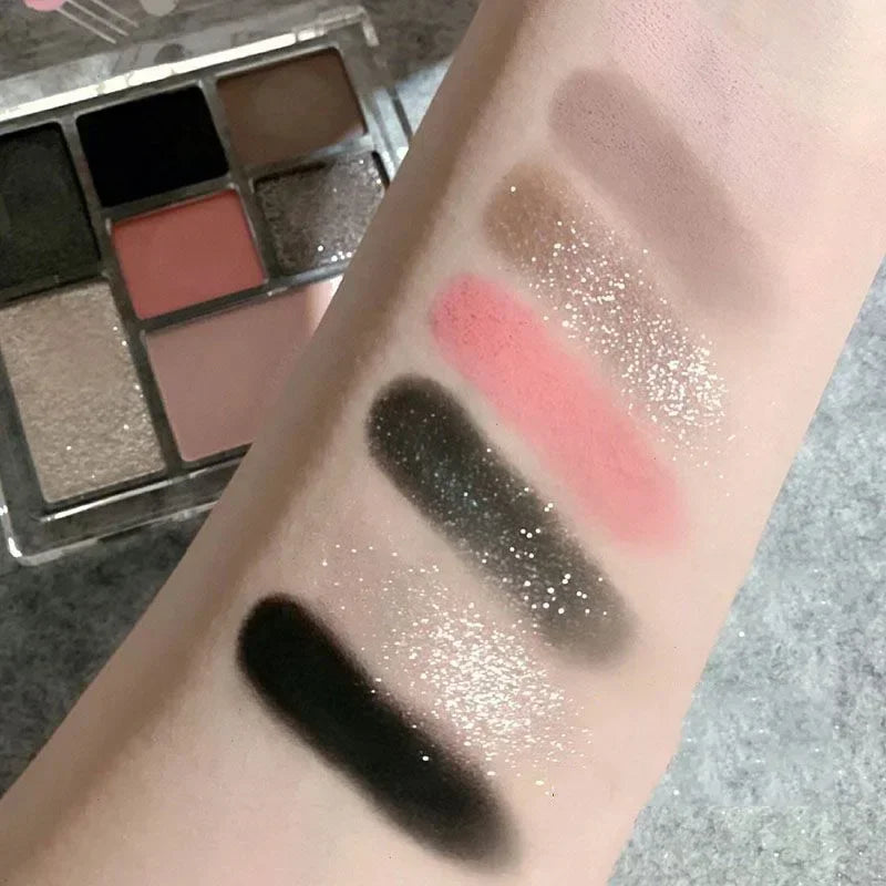 Rynx | Shimmer Eyeshadow Palette 7 Colors Gray Powder Glitter Eyeshadow Black Korean Eye Makeup Cosmetics Maquillajes For Women Makeup