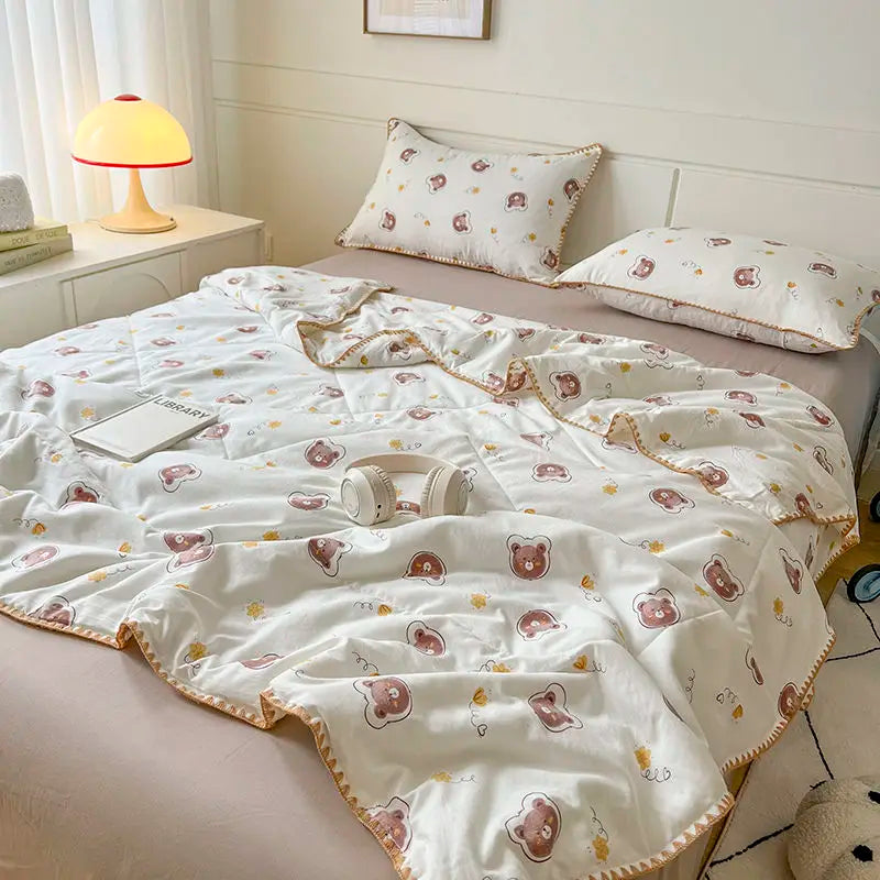 Rynx | Summer blanket cotton floral French style double air conditioning blanket, double layer summer blanket comforter duvet blanket