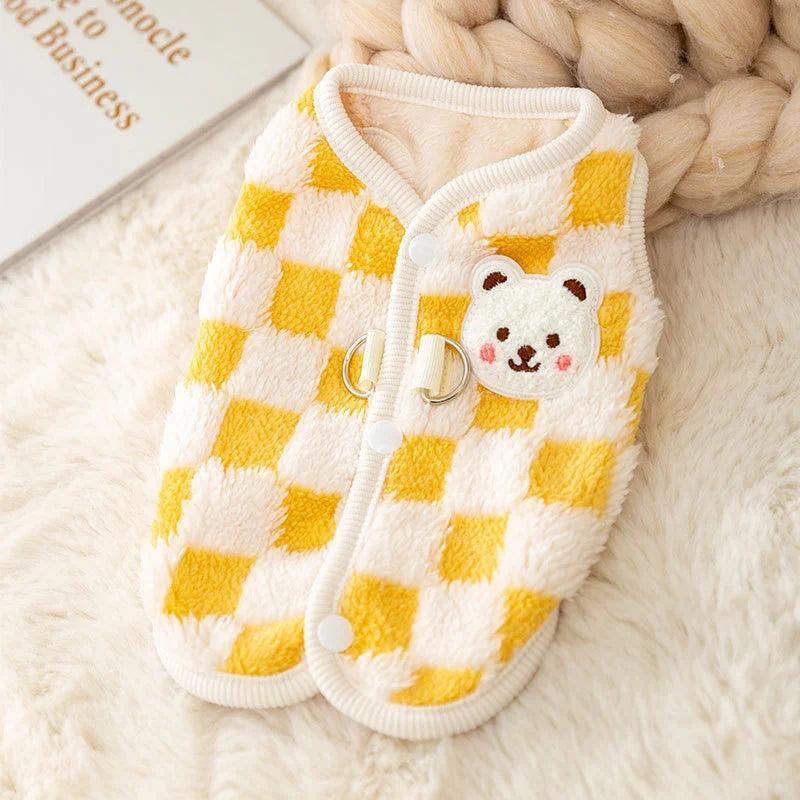 Lisslune | Cozy Plush Cute Bear Print Winter Sweater for Small Dogs & Puppies with Safe Buckle Closure