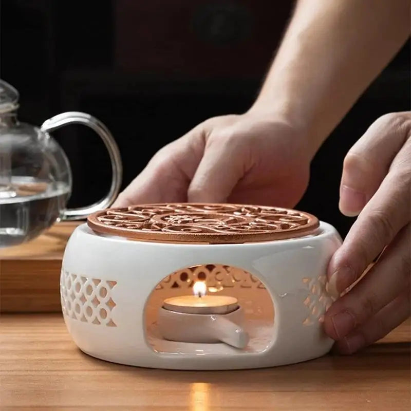 Rynx | 1pc Ceramic Teapot Heating Holder - Teapot warmer for heating tea, coffee, candle insulating base home decor
