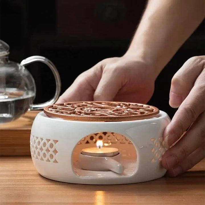 Rynx | 1pc Ceramic Teapot Heating Holder - Teapot warmer for heating tea, coffee, candle insulating base home decor