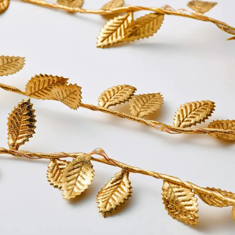Rynx 2M 20LED Golden Leaves String Lights Fairy Lights for Wedding Birthday Party Decoration Home Garden Artificial Plants Garland Wine Light