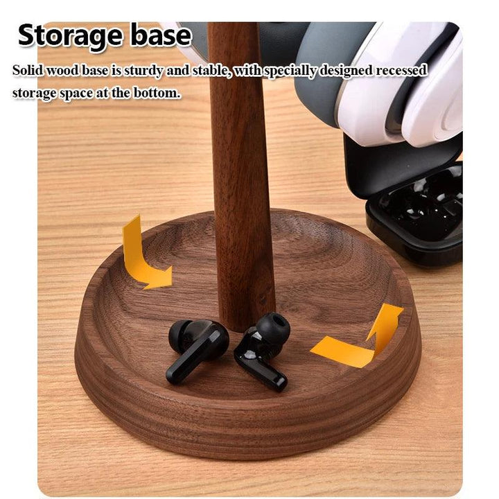 Lisslune | Elegant dual headphone stand made of black walnut and acacia wood with elegant storage base