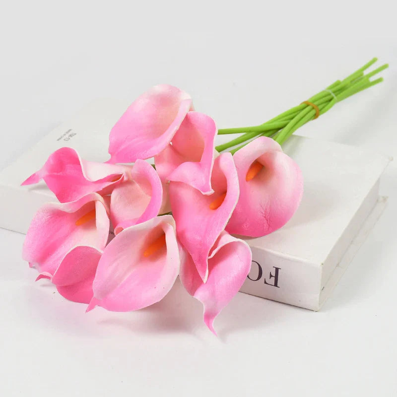 Rynx 5/10pcs Real Touch Calla Lily Artificial Flowers White Wedding Bouquet Bridal Party Home Flower Decoration Artificial Flowers