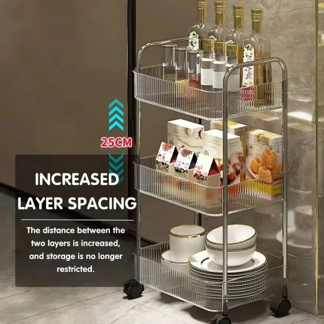 Rynx | Trolleys Storage Shelf Multi-Layer Transparent Acrylic Movable Cart Cosmetics Snack Storage Shelf Bookshelf Home Organizer