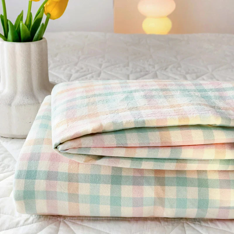 Rynx | INS Grid Bedding Set and Pillow Covers Soft Polyester Comforter Skin-Friendly Mattress Cover Twin Queen Full Size Bedspread 3 Pieces