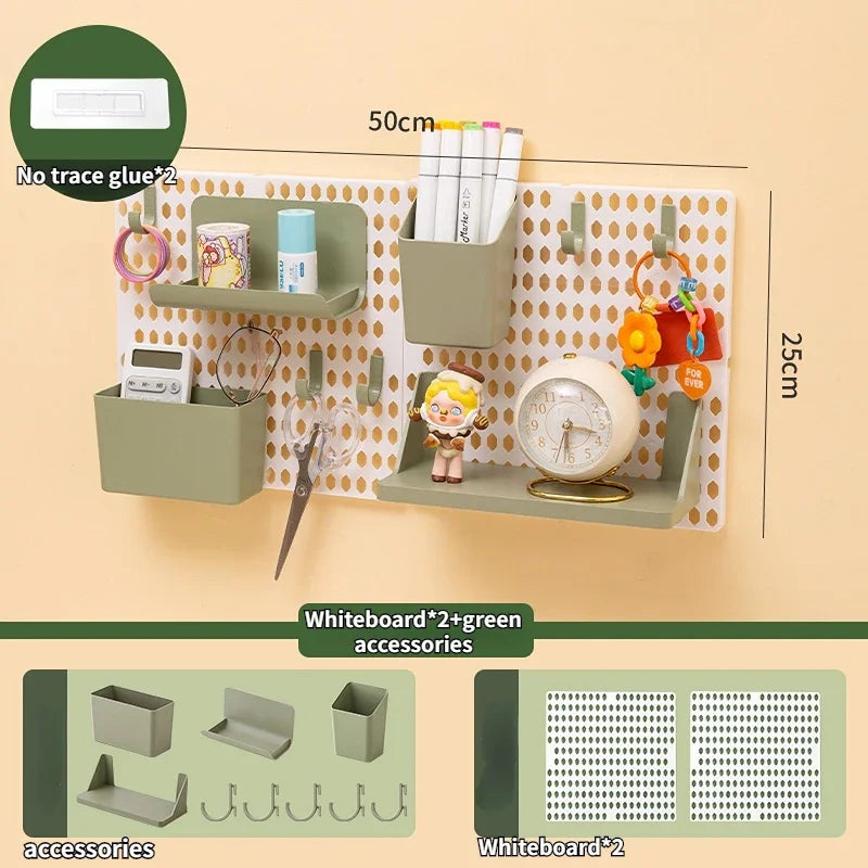 Rynx | Perforated Board Dormitory Wall Shelf Kawaii Home Decor No Drill Adhesive Student Study Wall Mounted Storage Shelf Organizer