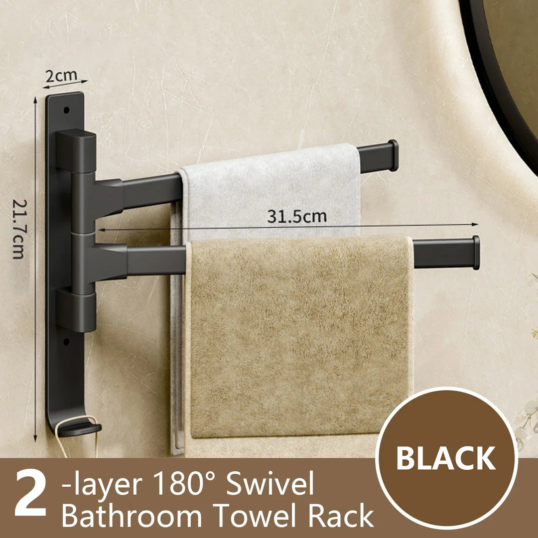 Lisslune | Bathroom Towel Holder Rotatable Towel Rack Space Aluminum 1/2/3/4/5-Bar Towel Holder Kitchen Shelf Kitchen Hanging Shelf Wall Mounted
