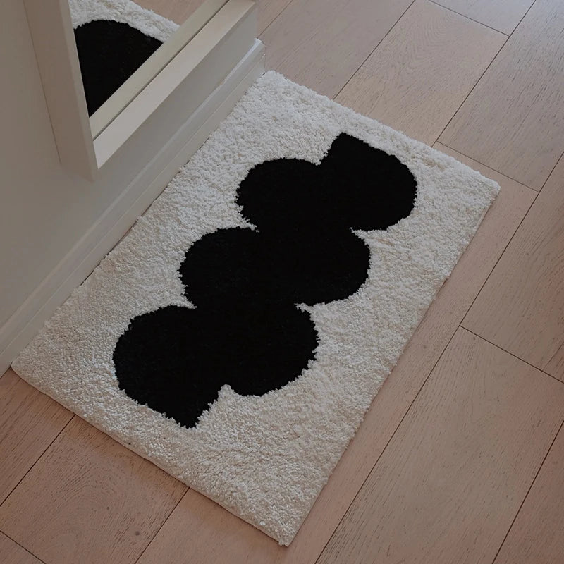 Rynx | Black White Tufte Rug Nightstand Rug Soft Geometric Bath Mat Bedroom Rug Dressing Mat Floor Pad Neat Aesthetic Home Decor