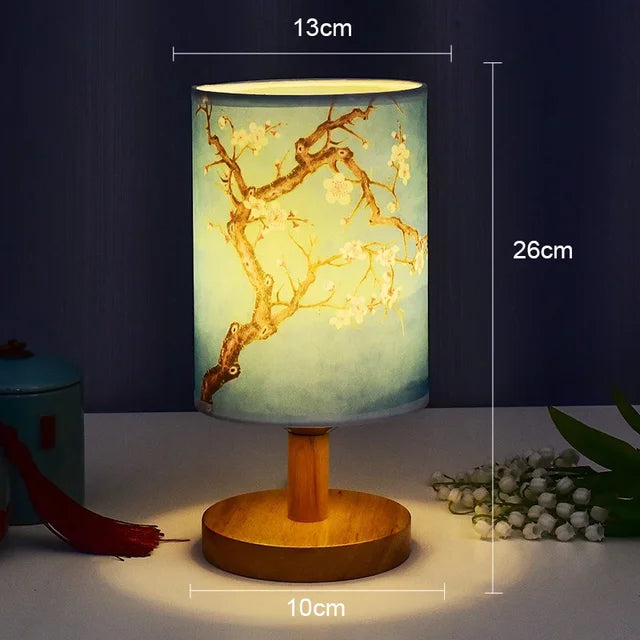 Lisslune | Dimmable LED bedside lamp with fabric shade in plum blossom – Perfect bedroom night lamp