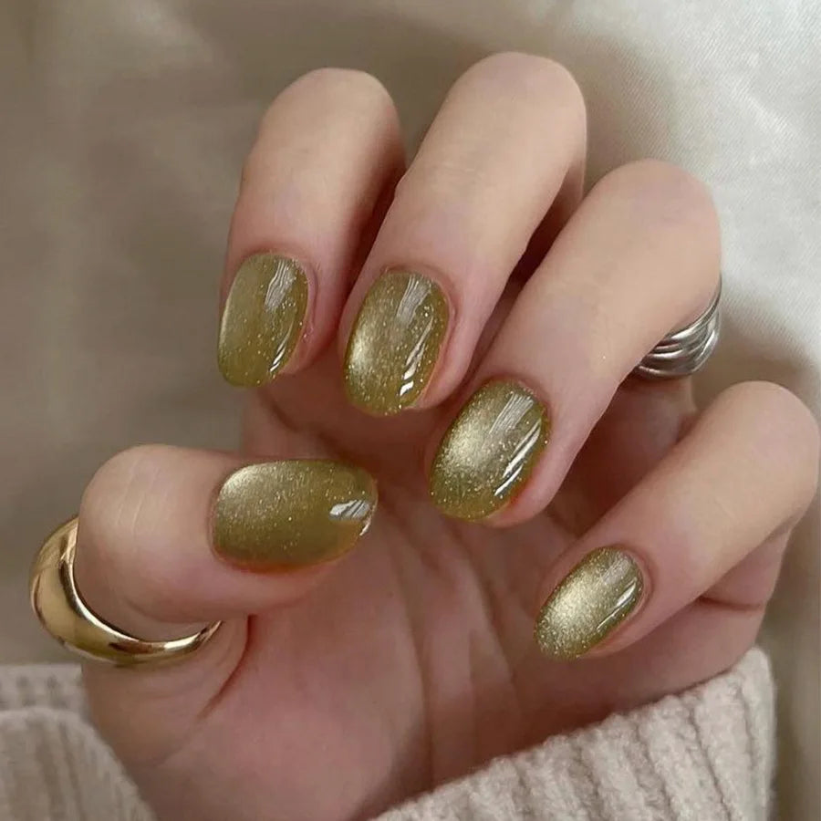 Rynx | Gray Sparkling Cat Eye Sweet Bow Nail Art Solid Color False Nails Removable Ready False Nails Press-on Nails with Glue
